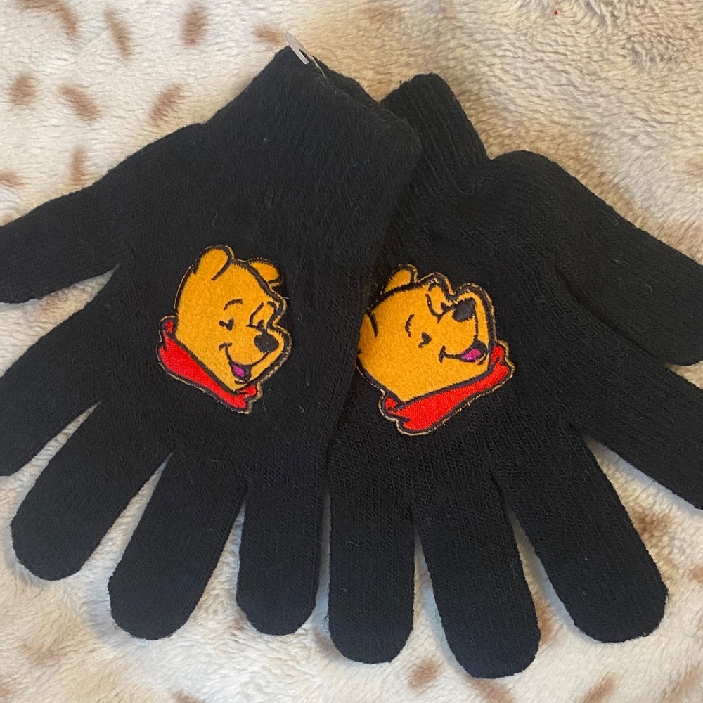 Disney Black Mittens with Winnie the Pooh Design